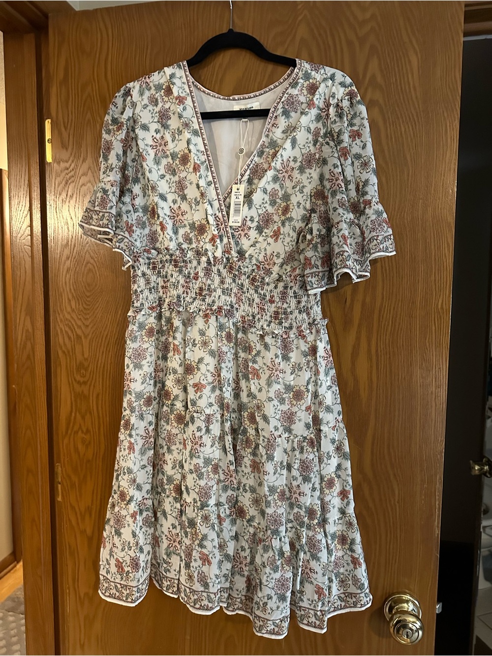 Max Studio Floral Mini Dress in Ivory with Rust and Sage